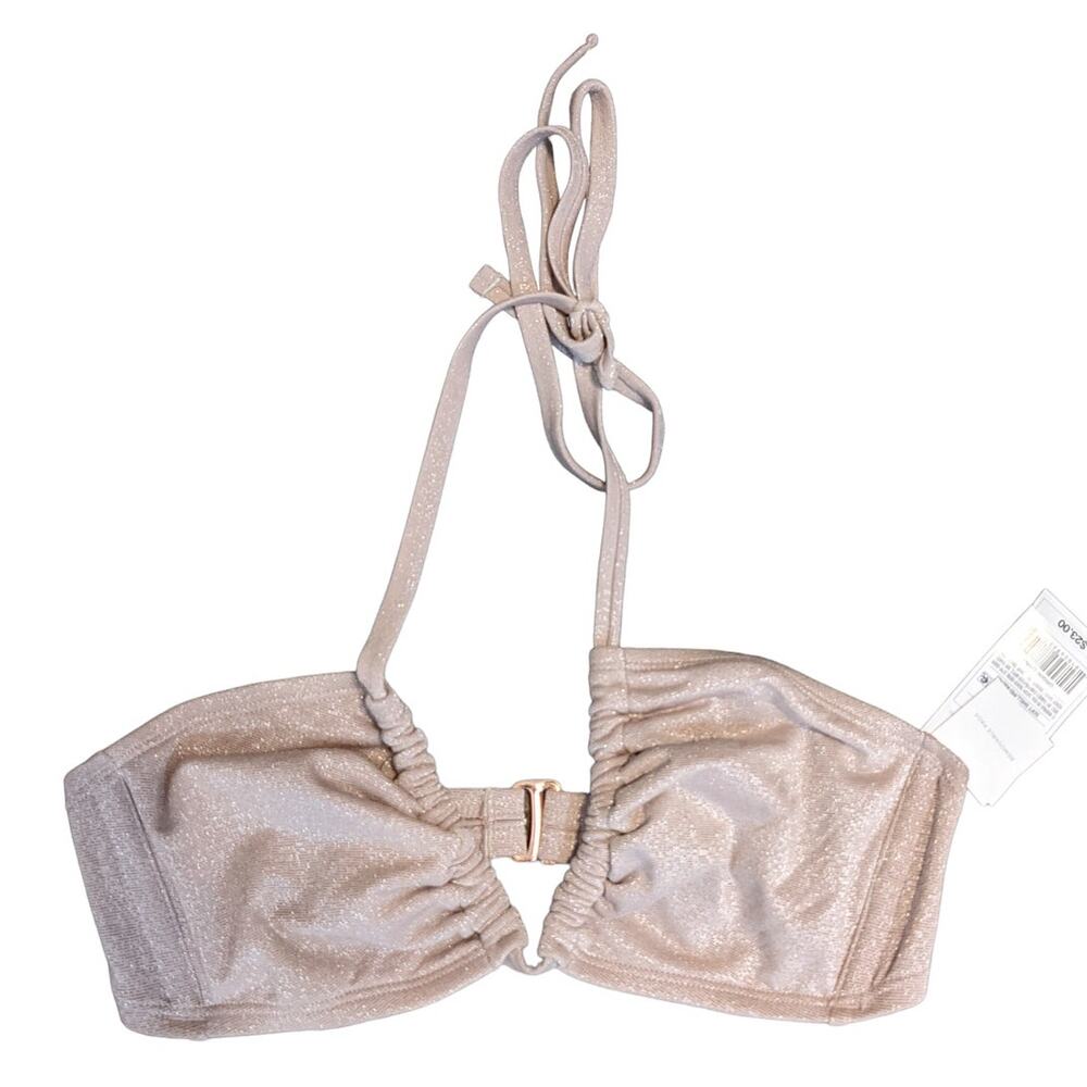 Shade & Shore Halter Bikini Top Metallic Light Pink Lurex‎ Medium Swimsuit Beach